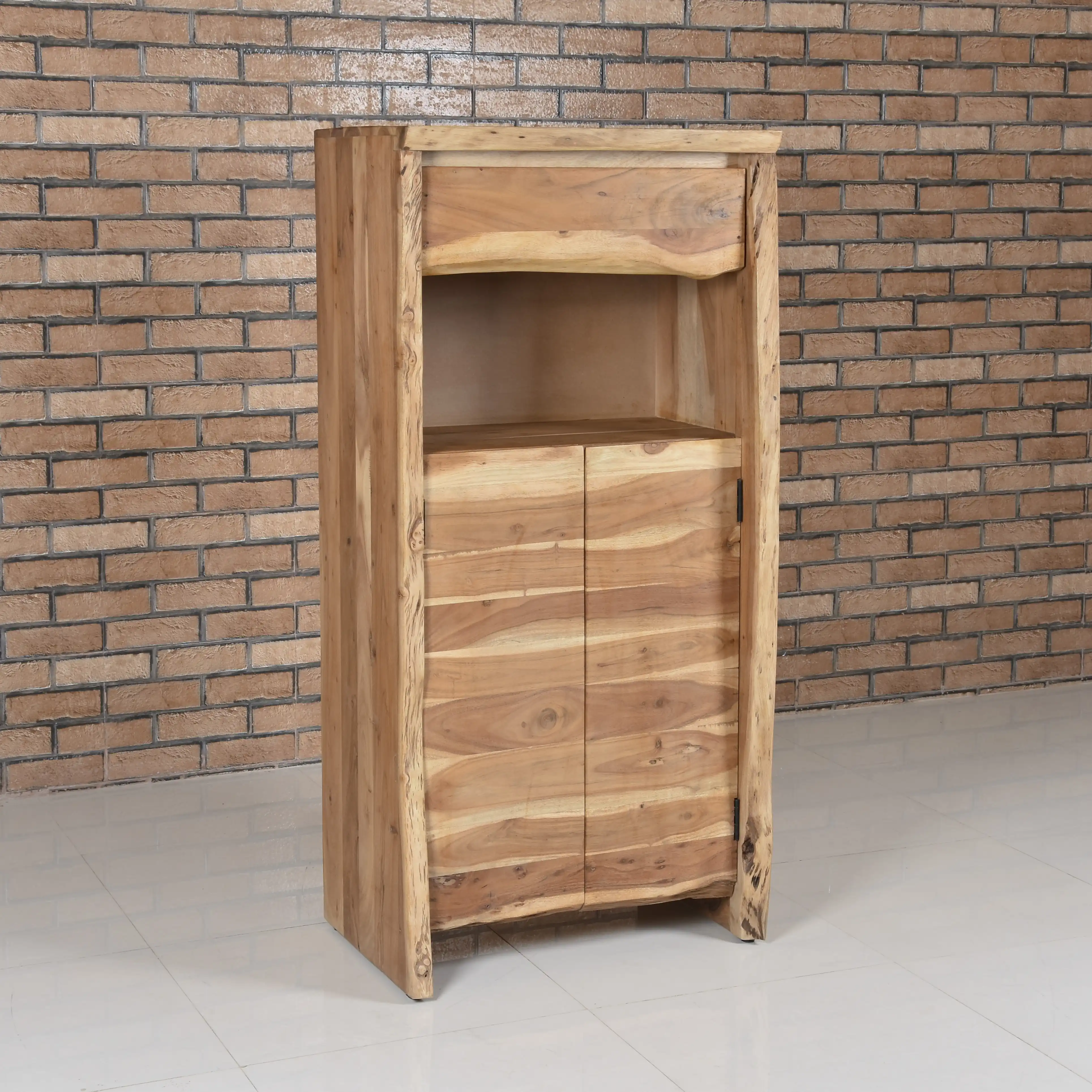 Wooden Live Edge Cabinet with 1 Drawer, 2 Doors &1 Open Shelf - popular handicrafts